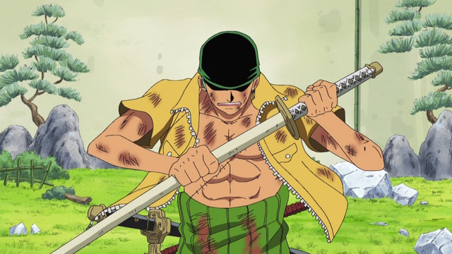 An image of Zoro with Wado Ichimonji in One Piece.
