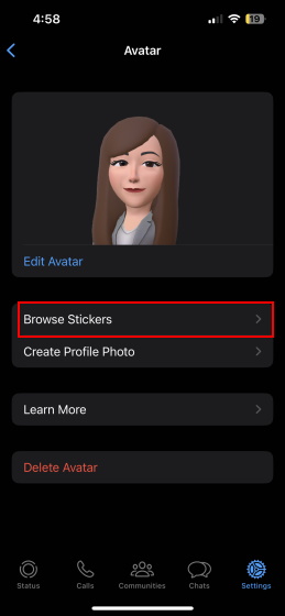 Whatsapp avatar browse stickers