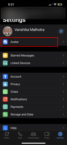 whatsapp avatar option