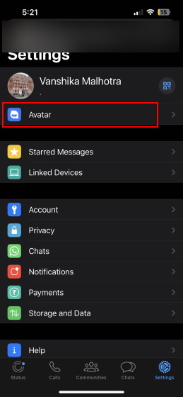 Whatsapp-Avatar-Option