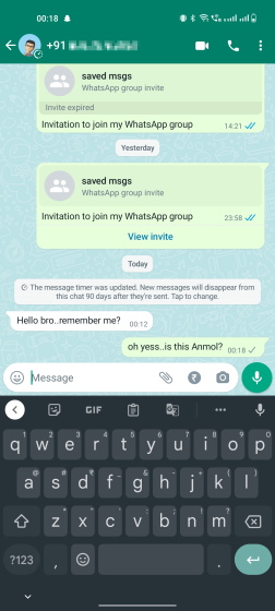 tin nhắn whatsapp liên hệ chưa được lưu