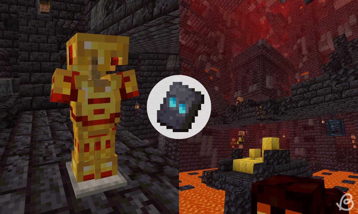Snout armor trim on gold armor and a bastion in Minecraft