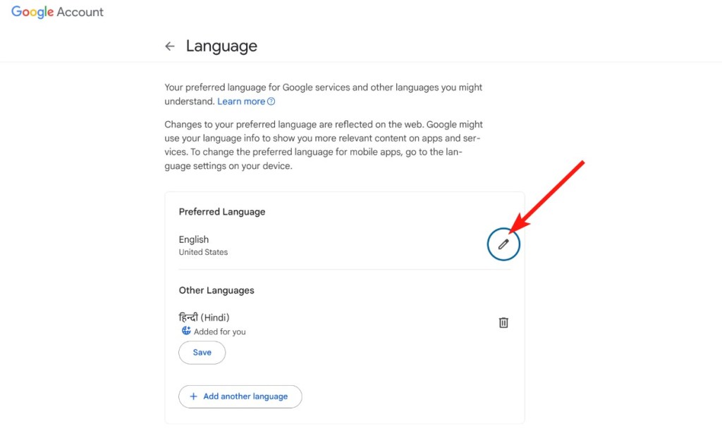 change language in google account setting