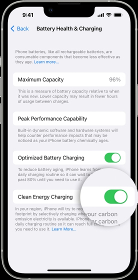 Clean Energy Charging iOS 16 feature
