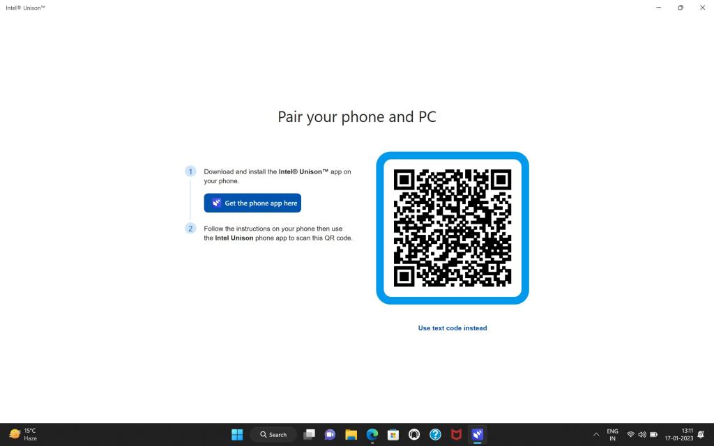 Pair iPhone to Windows PC using Intel Unison app