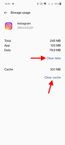 clear data and cache instagram dm not working 
