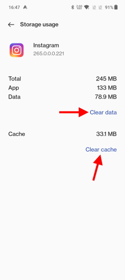 xóa dữ liệu và bộ nhớ cache instagram dm không hoạt động