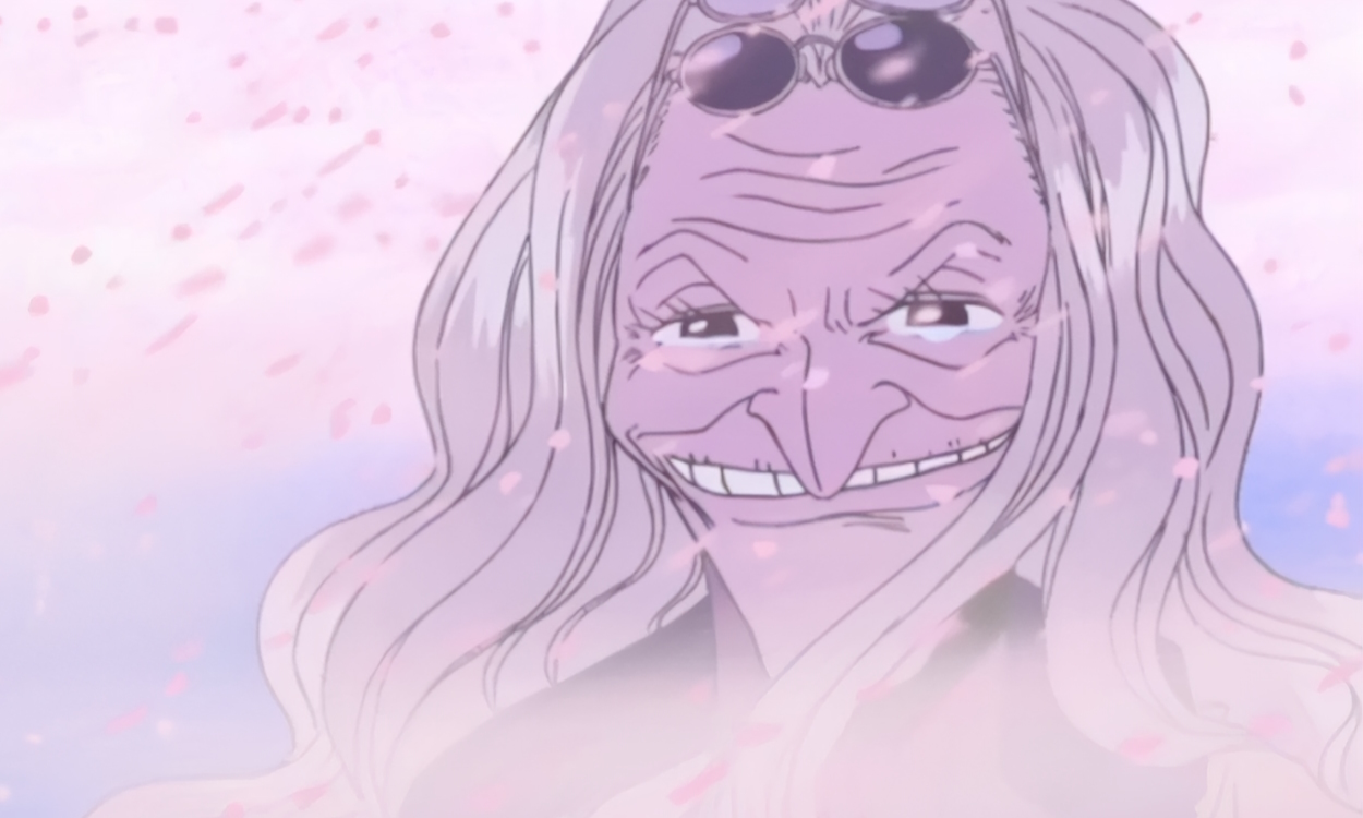 In One Piece, Dr. Kureha becomes emotional as Chopper leaves.