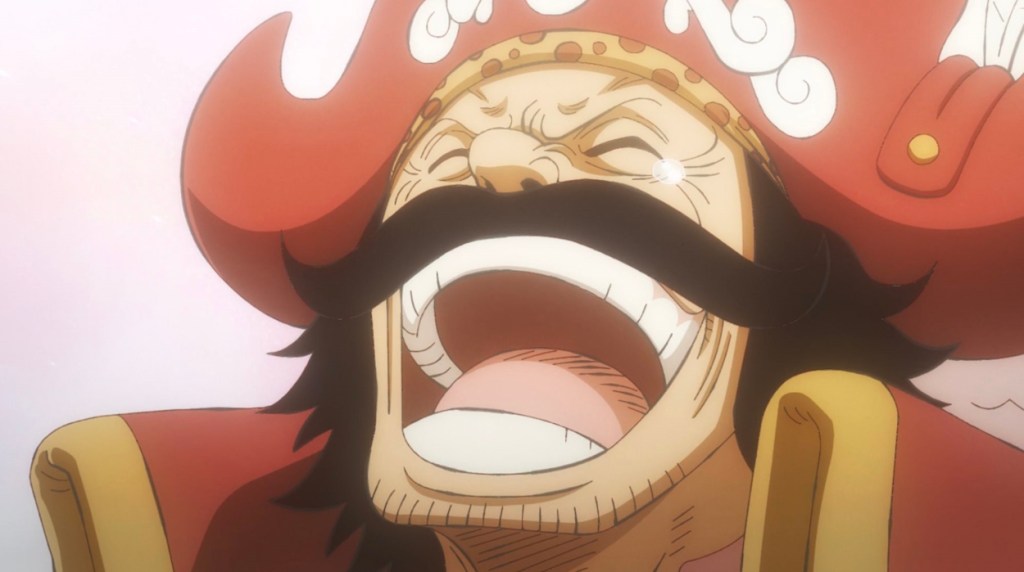 Gol D Roger laughing after finding the One Piece in anime.