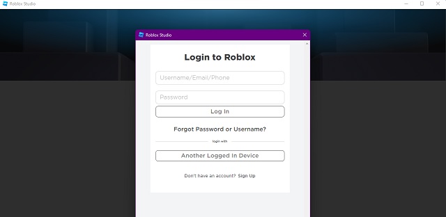 Login to Roblox Studio