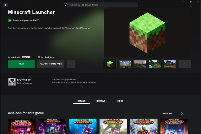 Minecraft on Xbox Store