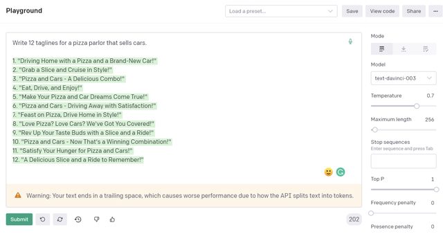 Open AI playground 