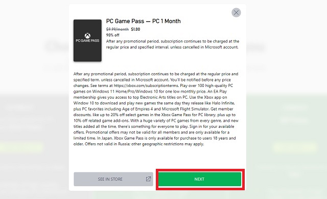 PC game pass of One month