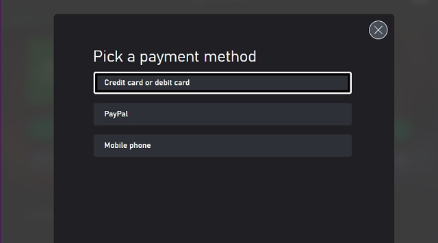 Gamepass payment method