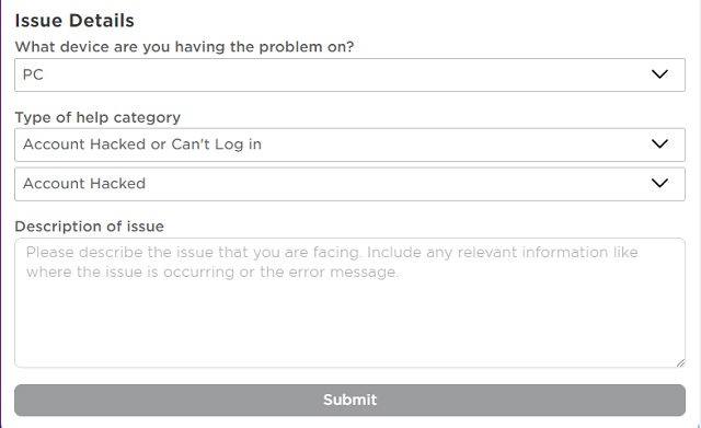Report Hacked Roblox Account