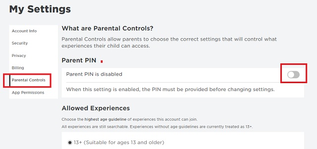 Roblox Parental Control