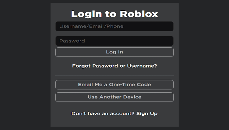 Roblox login or sign up