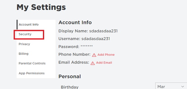 Security Settings - Roblox Account Hacked