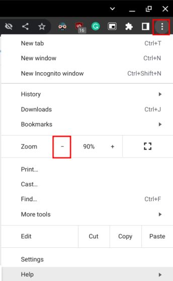 Zoom Out On A Chromebook From Chrome Menu