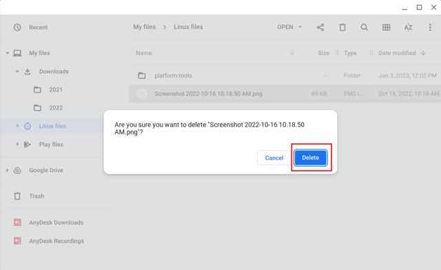 Delete Linux Files From Your Chromebook