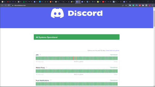 Check the Discord Server Status. This image depicts the official discord server website
