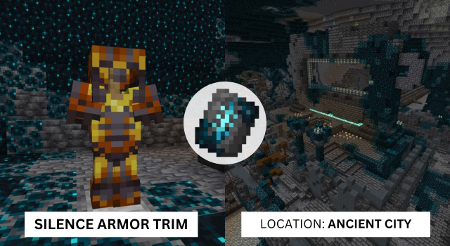 Silence armor trim on an armor stand and the ancient city