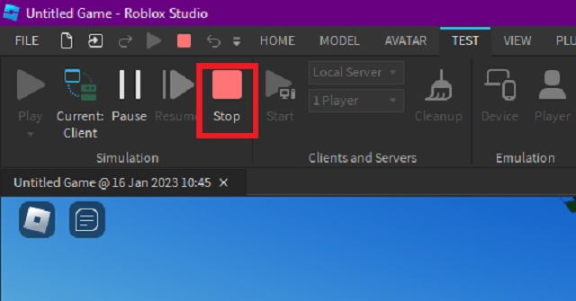 Stop Roblox Studio Test