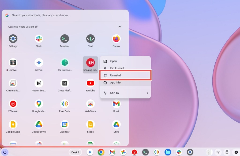 Uninstall apps chromeos
