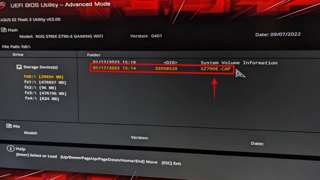 selecting bios update file in uefi setup