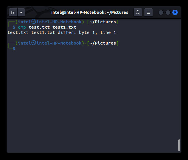 comparing two files bytewise using the cmp command