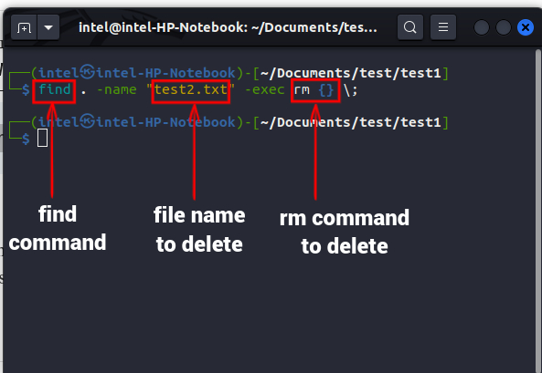 delete a file using the find command