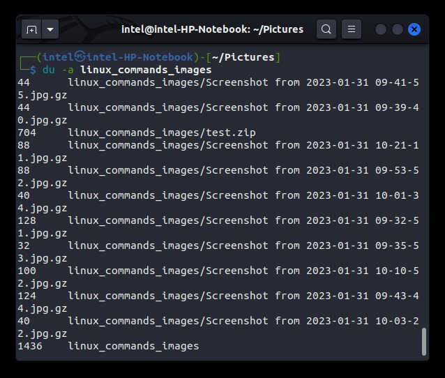 showing disk usage using du command