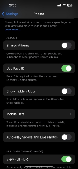 iOS 16 feature lock Hidden Photos