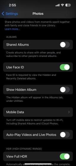iOS 16 feature lock Hidden Photos