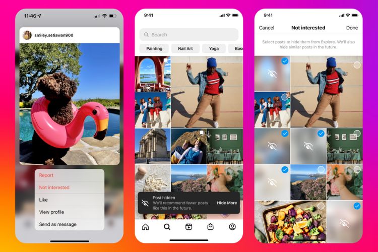 Instagram Explore select multiple posts to mark them as not interested
