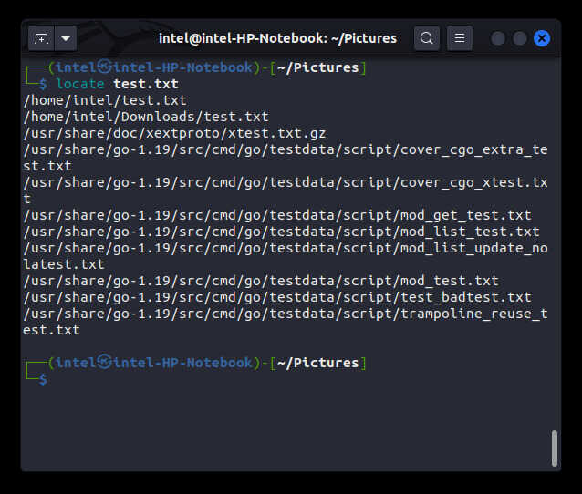 searching for files using locate command