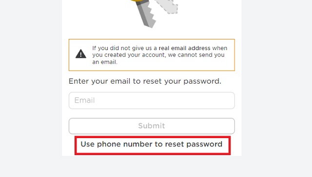 phone number to reset your password Roblox