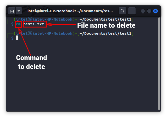 excluir um único arquivo usando o comando rm
