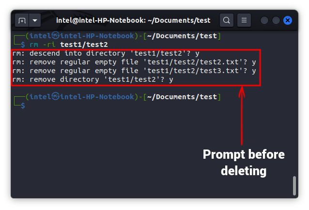 Getting prompt when deleting using rm command