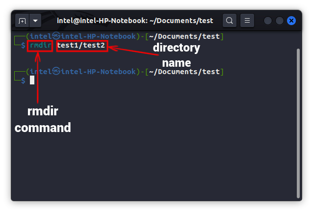 Delete empty directory using rmdir command