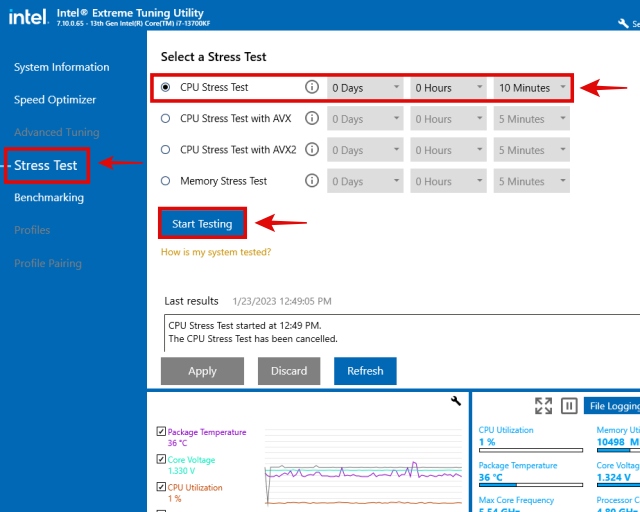 how to stress test intel cpu using intel xtu