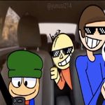 the trio in a car vibing