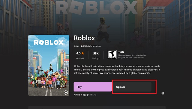 update roblox microsoft store