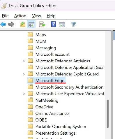 Change Group Policy of Microsoft Edge