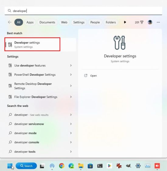 Enable Developer Settings on Windows 11