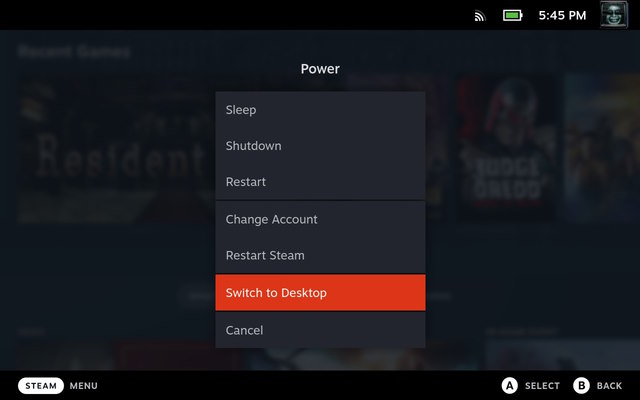 Steam Deck Switch to Desktop Mode Option