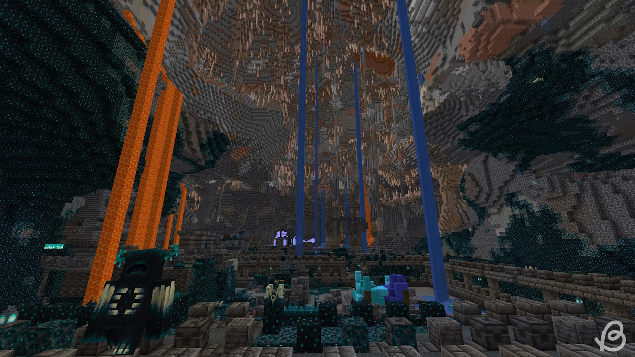 Minecraft seed with a massive open dripstone cave with an ancient city below