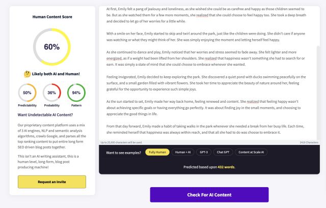 Content at Scale interface