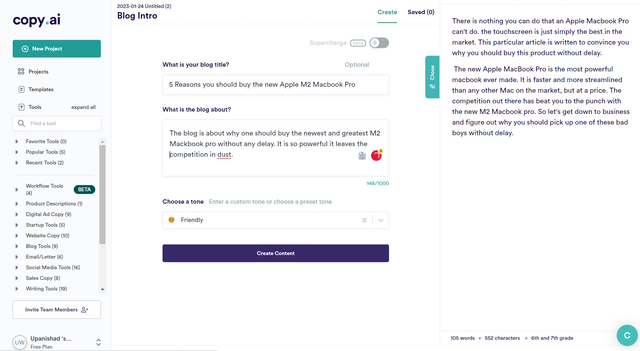 CopyAI best ai writing apps