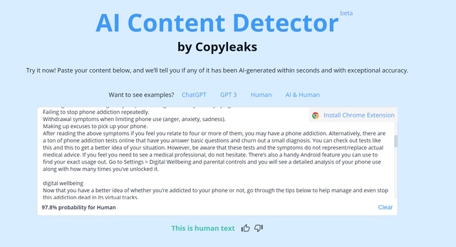 Copyleaks AI Content Detector working